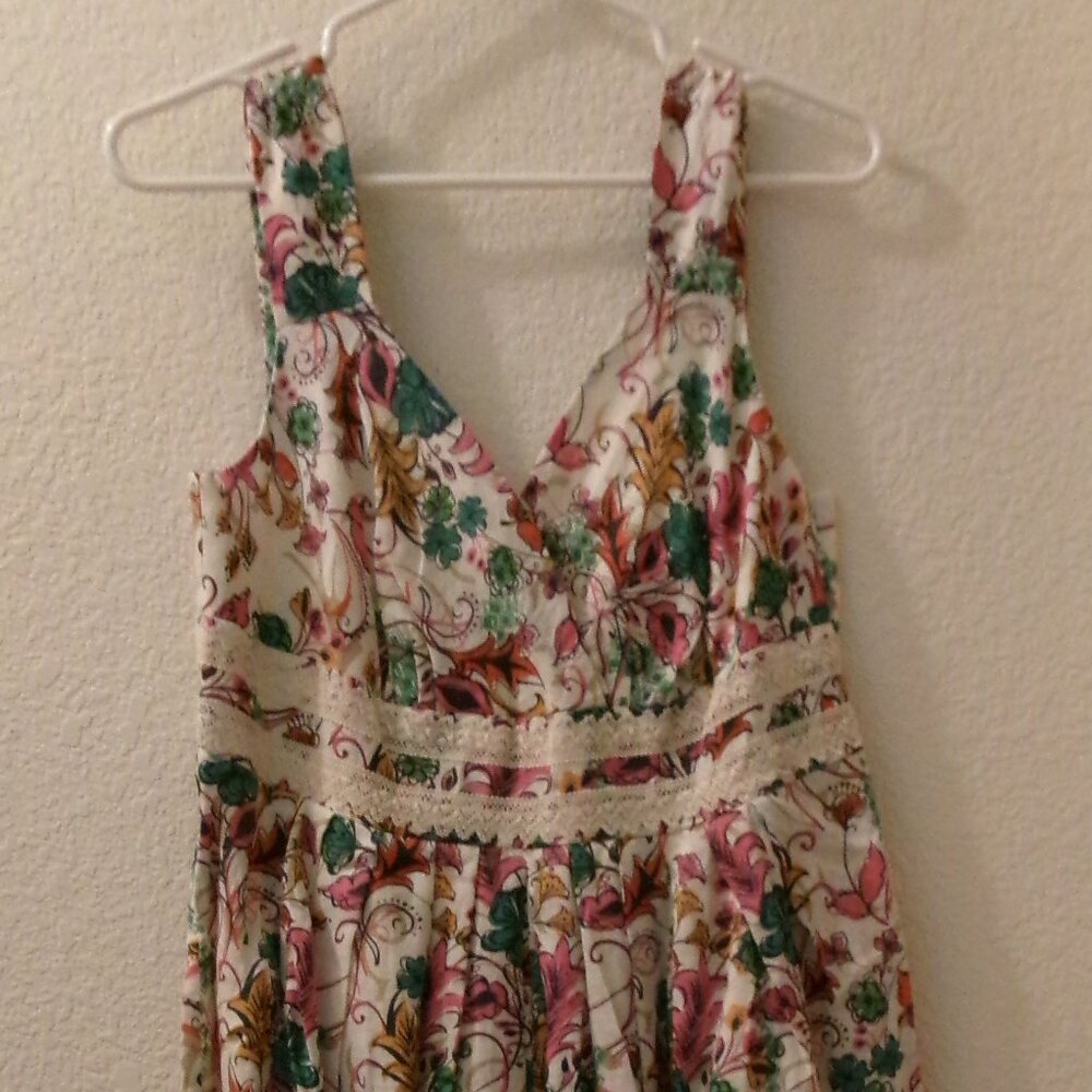 NWOTS, SUNDANCE, SIZE 10, V NECK, LINEN, FLORAL, MIDI,SUMMER DRESS